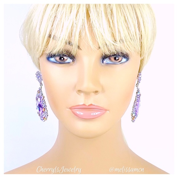 Lavender Austrian Crystal Formal Prom Pageant Chandelier Earrings - Picture 5 of 7